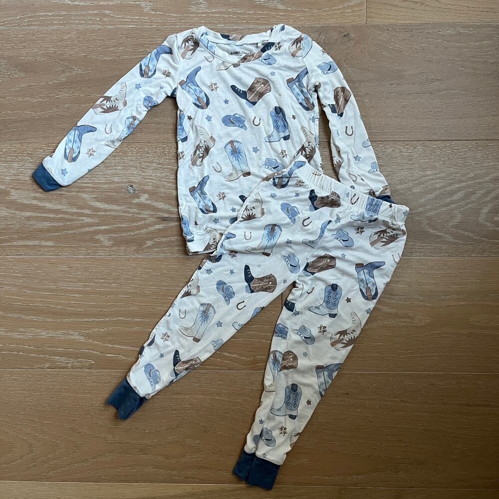 Angel Dear Two Piece Blue Cowboy Boot Boys Bamboo Pajamas 3T